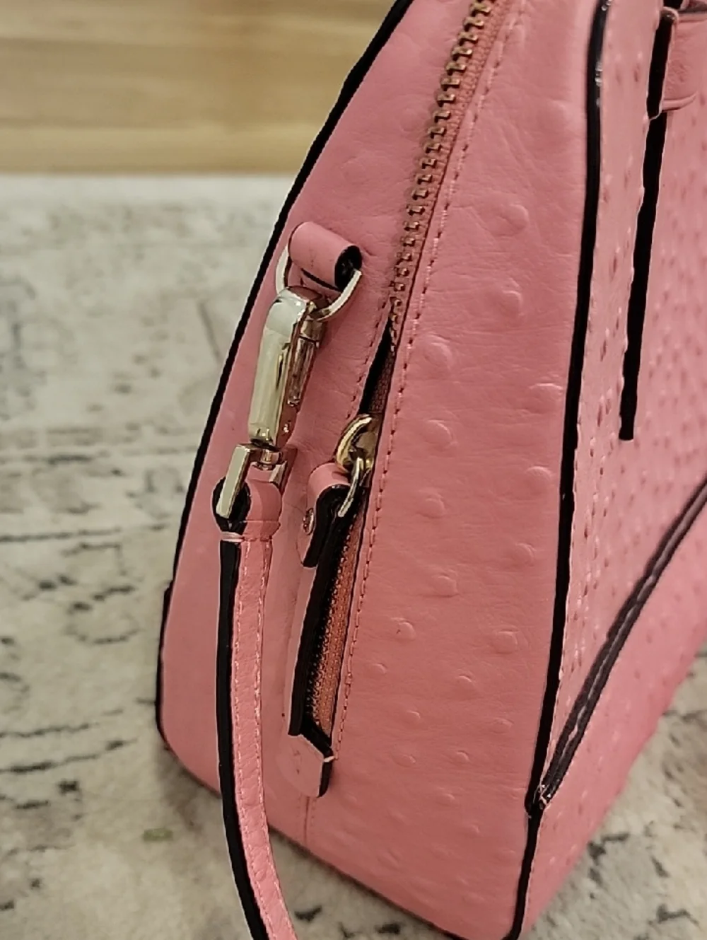 kate spade Ostrich-Embossed Pink Dome Satchel with Strap